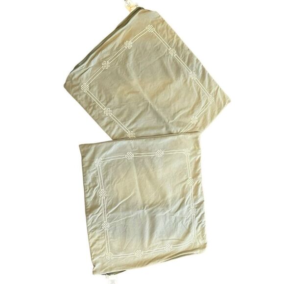 Pottery Barn Emilia European Shams Embroidered Sage Green 20x20 Set of 2 - Picture 1 of 5